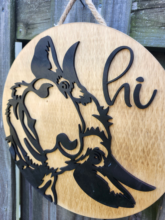 Hi - Cute Cow - Wooden Door Hanging Sign