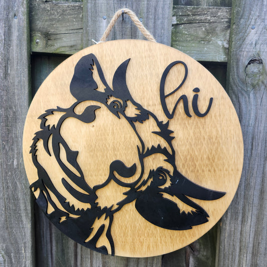 Hi - Cute Cow - Wooden Door Hanging Sign