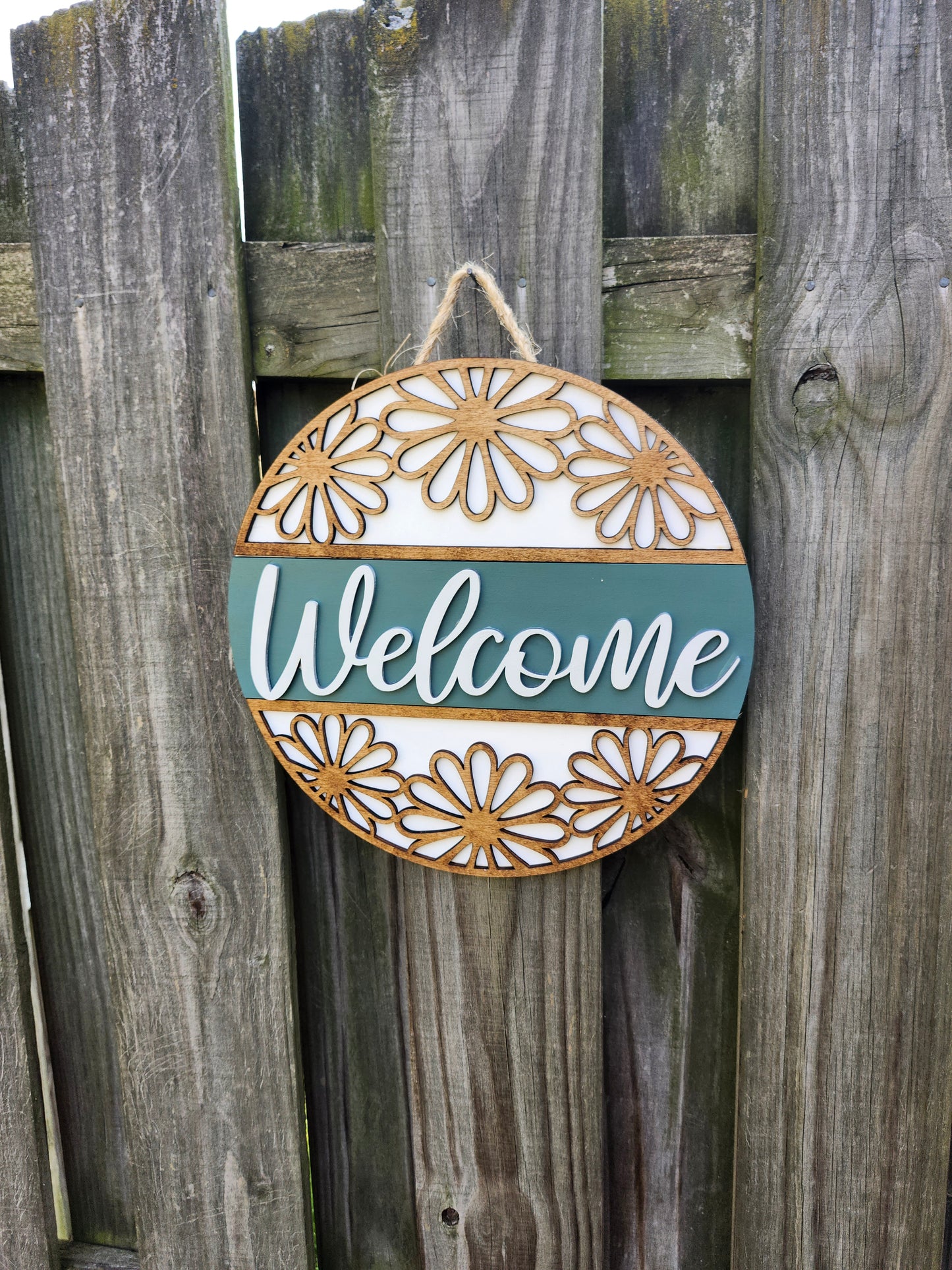 Welcome Door Sign with Flower Cut Outs