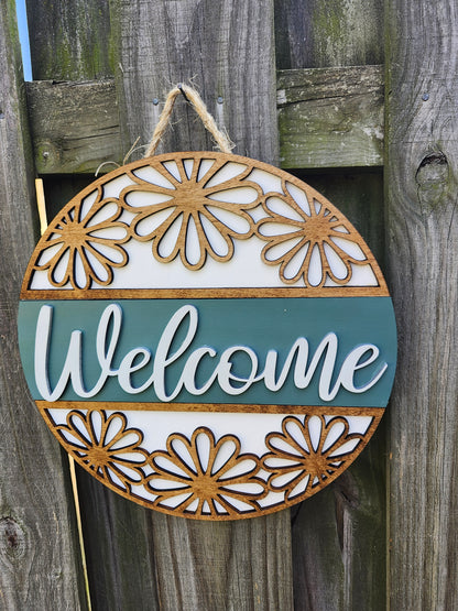 Welcome Door Sign with Flower Cut Outs