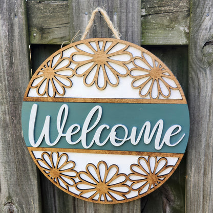 Welcome Door Sign with Flower Cut Outs