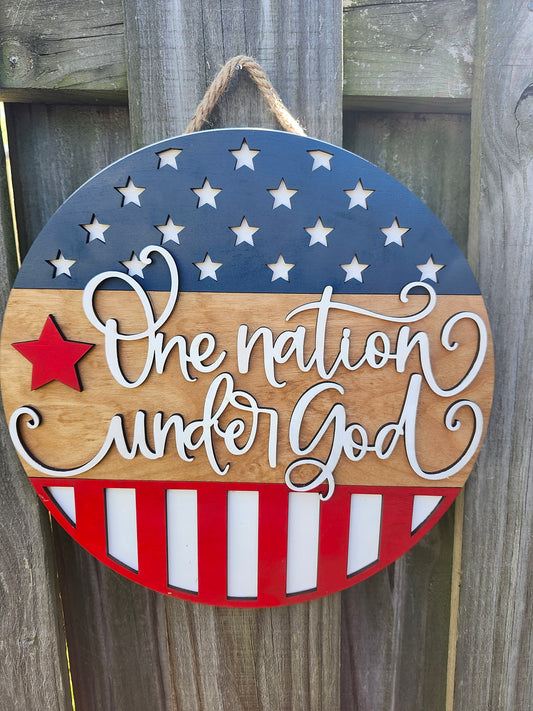 One Nation Under God Wooden Door Hanging Sign