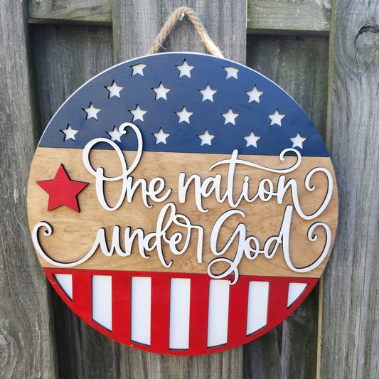 One Nation Under God Wooden Door Hanging Sign