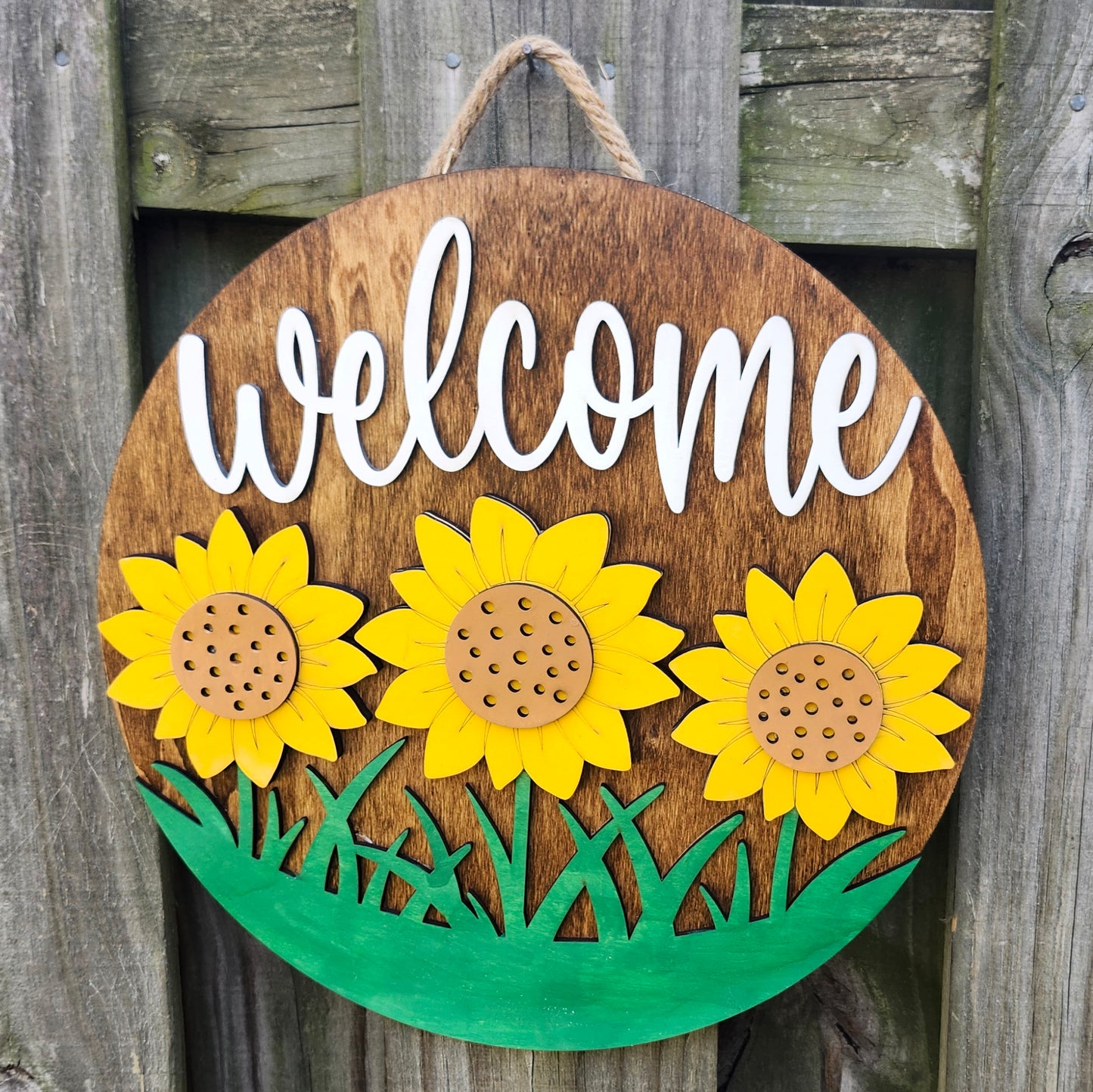 Welcome Sunflowers Wooden Door Hanging Sign