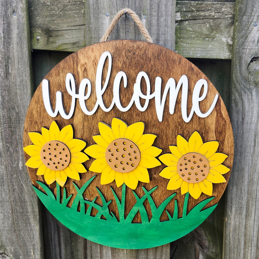 Welcome Sunflowers Wooden Door Hanging Sign