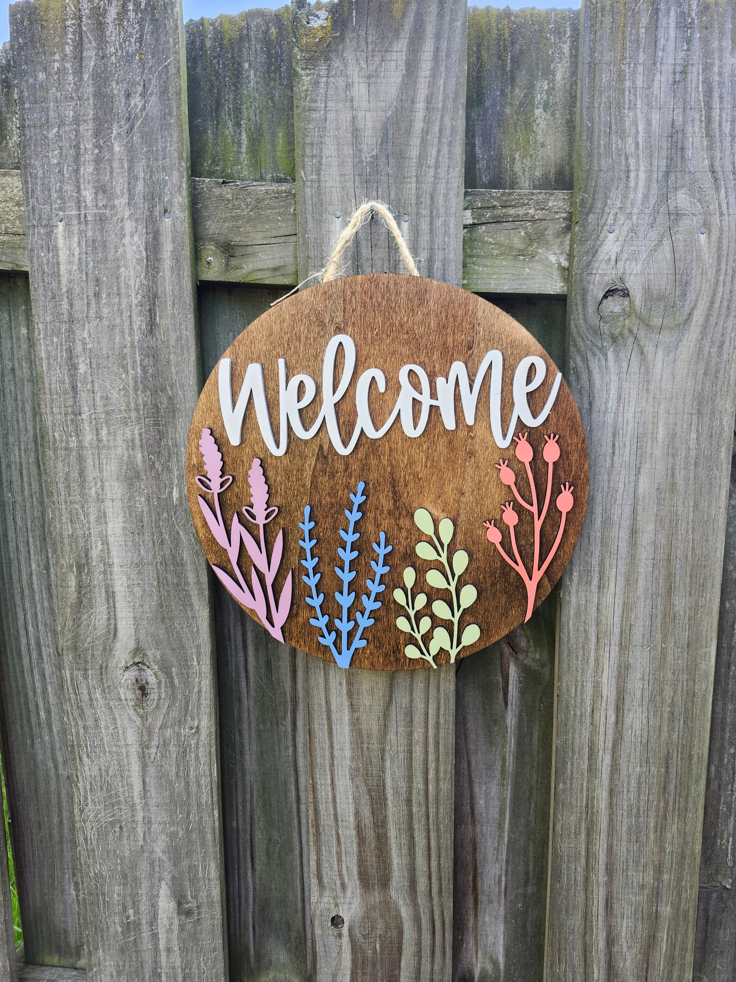 Colored Wildflowers Welcome Door Sign