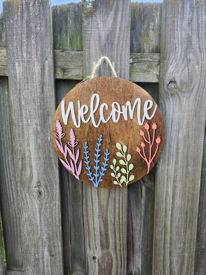Colored Wildflowers Welcome Door Sign