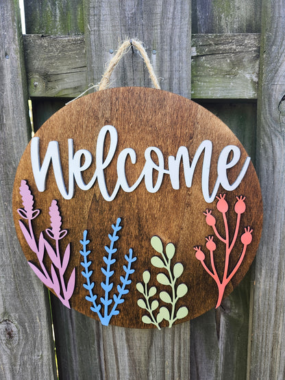 Colored Wildflowers Welcome Door Sign