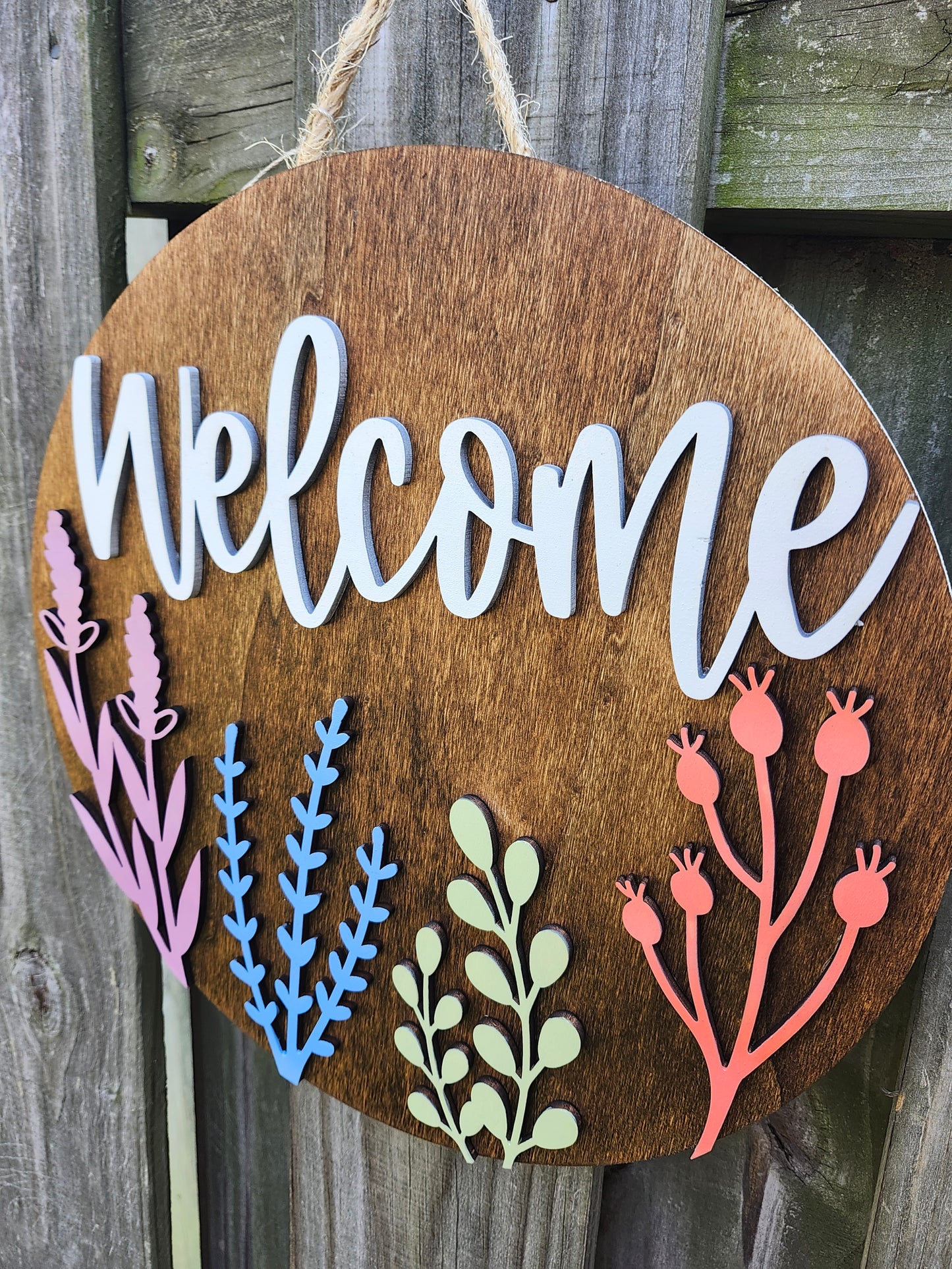 Colored Wildflowers Welcome Door Sign