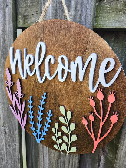 Colored Wildflowers Welcome Door Sign