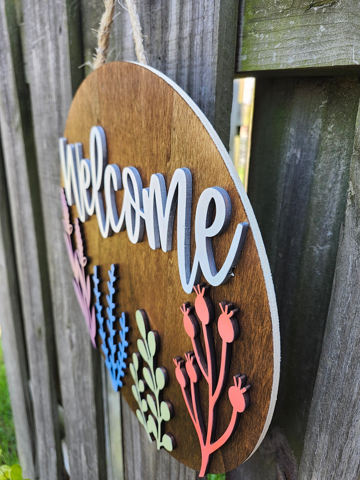 Colored Wildflowers Welcome Door Sign
