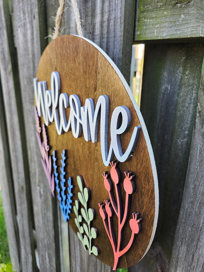 Colored Wildflowers Welcome Door Sign