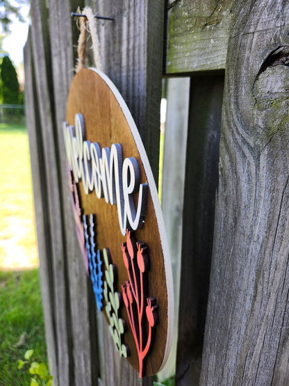 Colored Wildflowers Welcome Door Sign