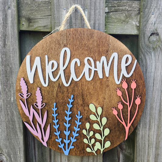 Colored Wildflowers Welcome Door Sign