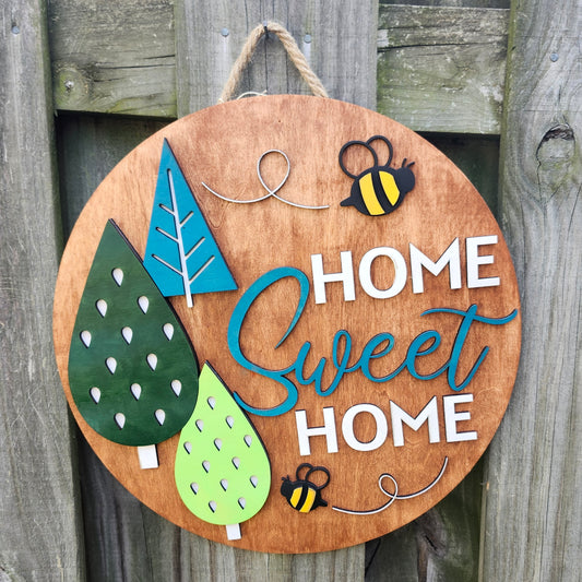 Whimsical Home Sweet Home Wooden Door Hanging Sign