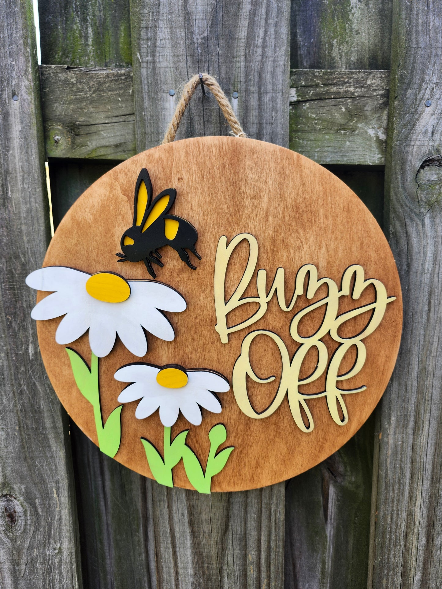 Buzz Off Wooden Door Hanging Sign