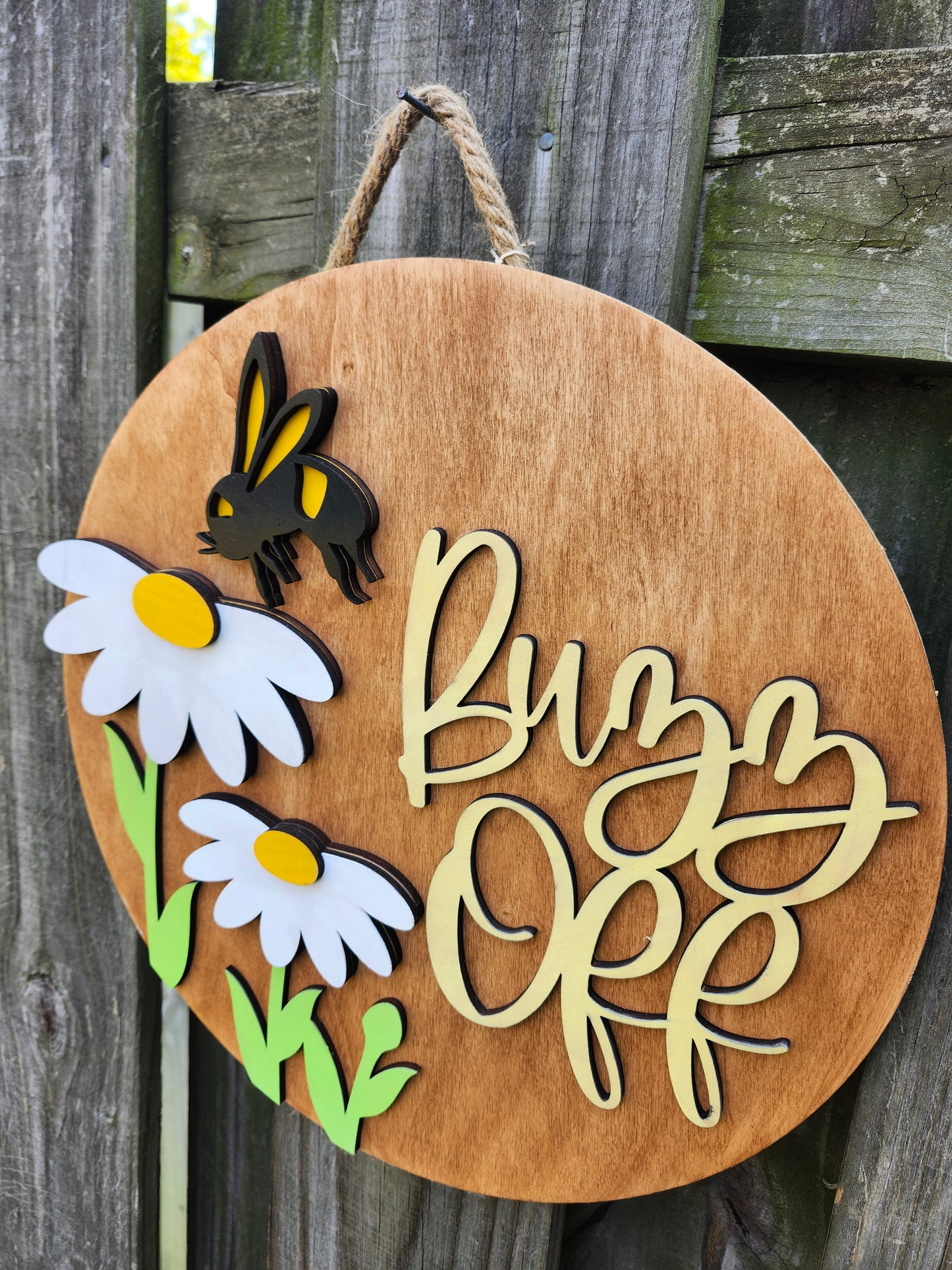 Buzz Off Wooden Door Hanging Sign