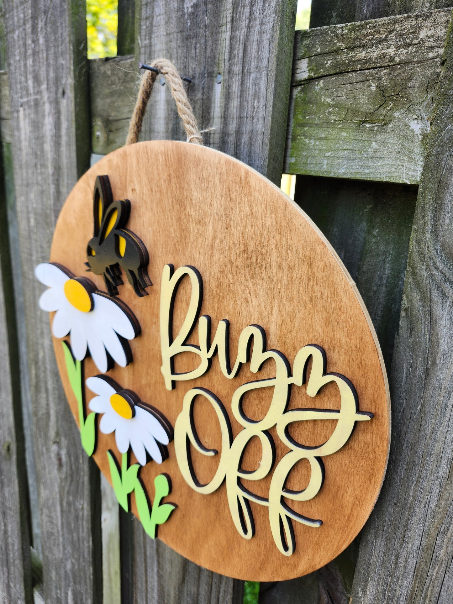 Buzz Off Wooden Door Hanging Sign