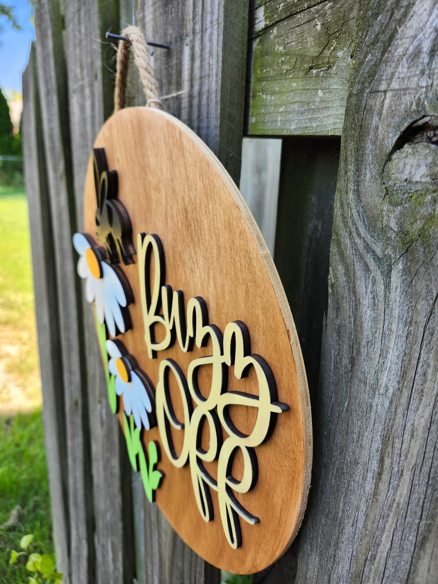 Buzz Off Wooden Door Hanging Sign