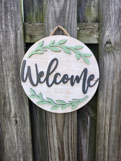Welcome Wooden Door Hanging Sign