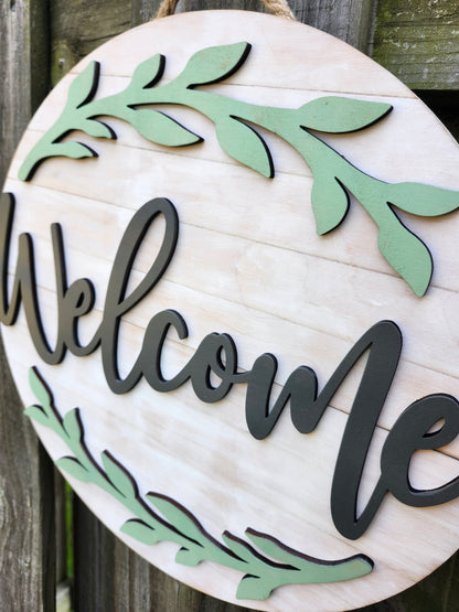 Welcome Wooden Door Hanging Sign