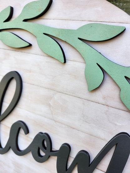 Welcome Wooden Door Hanging Sign