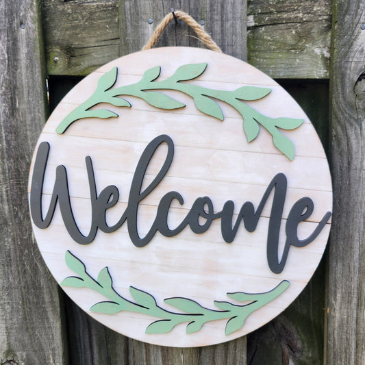 Welcome Wooden Door Hanging Sign