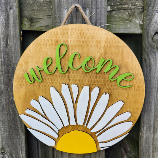 Welcome Daisy Wooden Door Hanging Sign