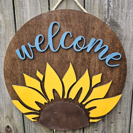 Welcome Sunflower Wooden Door Hanging Sign