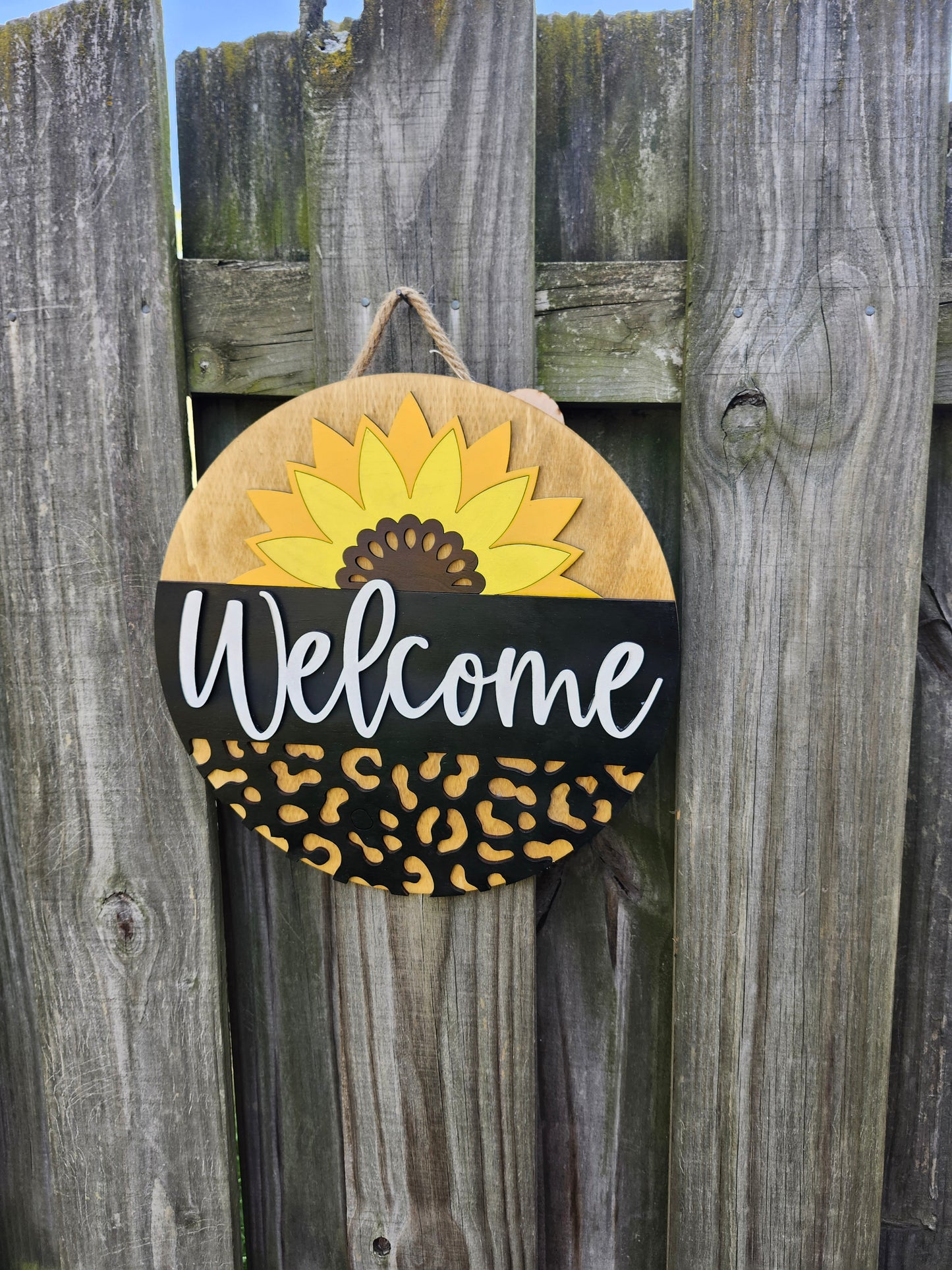 Cheetah Sunflower Welcome Wooden Door Hanging Sign