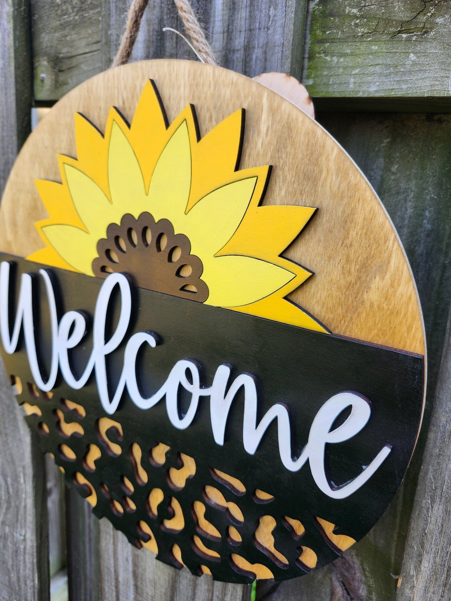 Cheetah Sunflower Welcome Wooden Door Hanging Sign