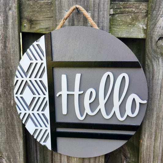 Hello Wooden Door Hanging Sign