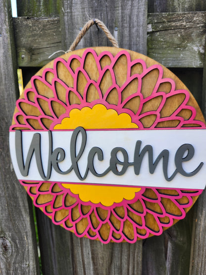 [READY TO SHIP] Welcome Pink Flower Door Sign