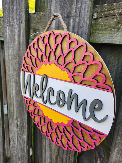 [READY TO SHIP] Welcome Pink Flower Door Sign