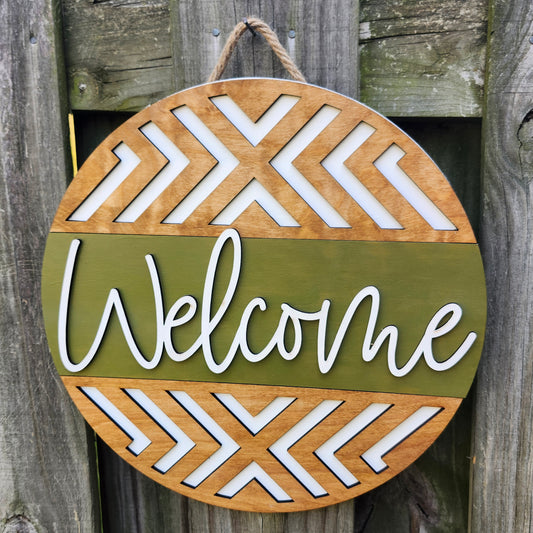Welcome Wooden Door Hanging Sign