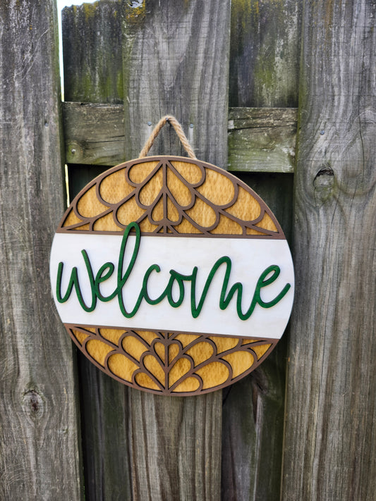 Welcome Boho Design Wooden Door Hanging Sign