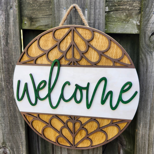 Welcome Boho Design Wooden Door Hanging Sign