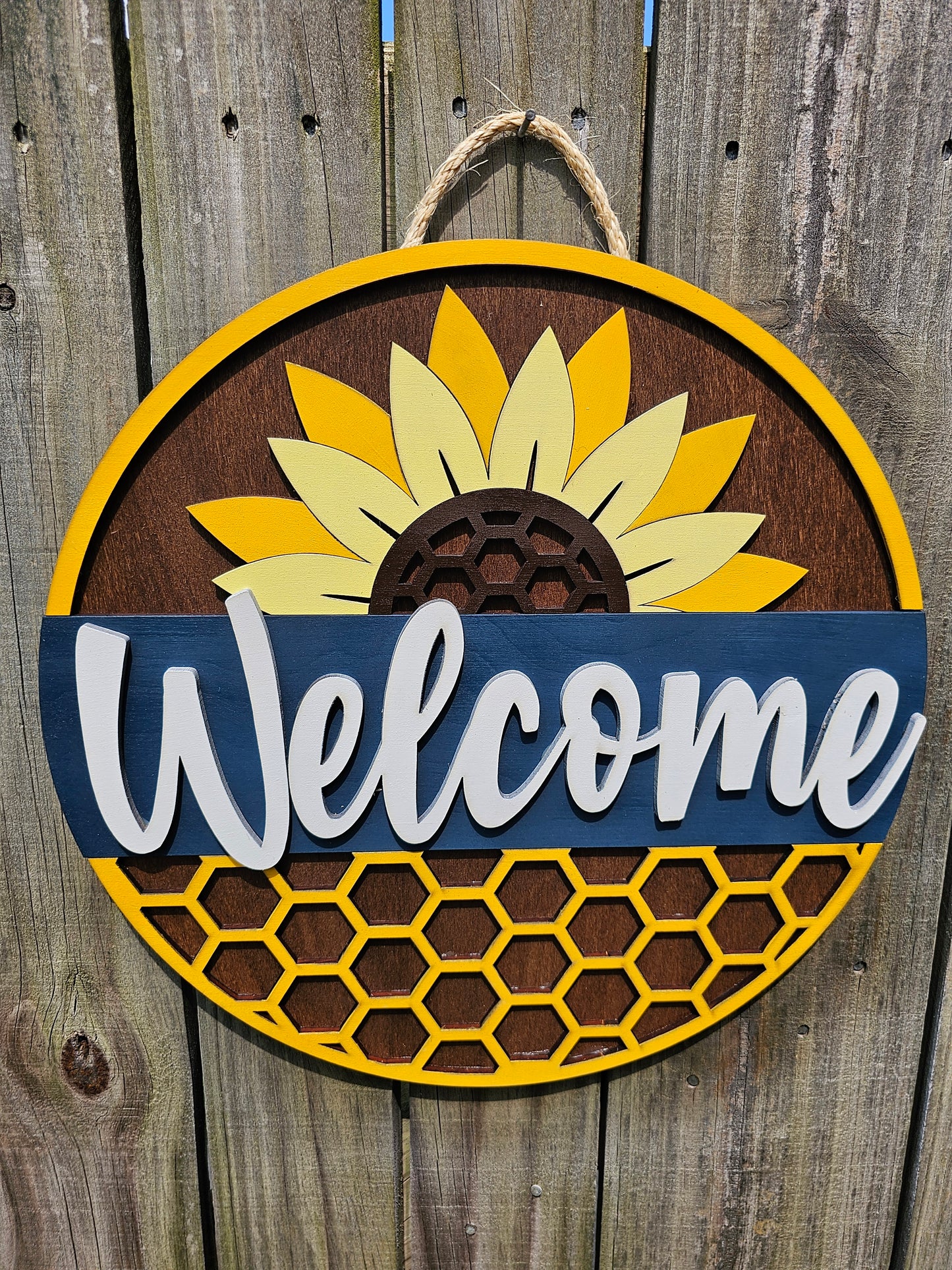Welcome Honeycomb and Sunflower Door Sign