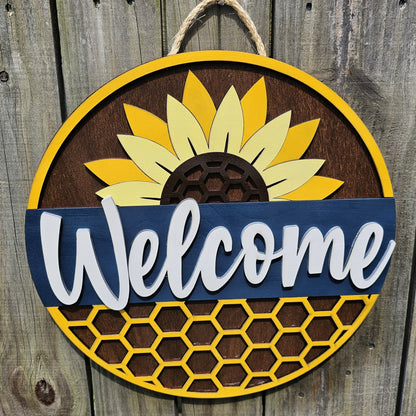 Welcome Honeycomb and Sunflower Door Sign