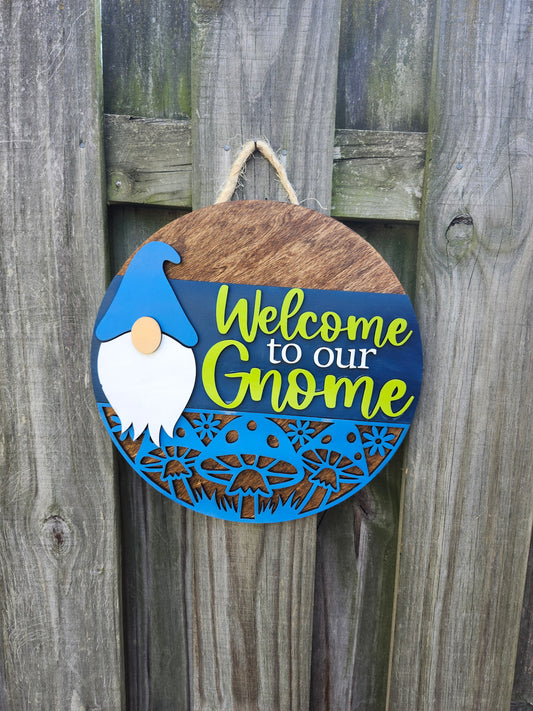 Welcome to our Gnome Wooden Door Hanging Sign