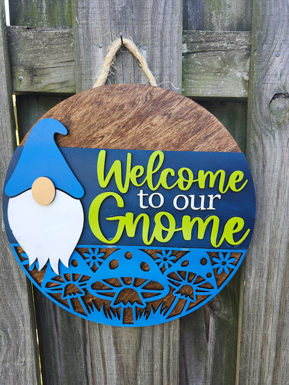 Welcome to our Gnome Wooden Door Hanging Sign