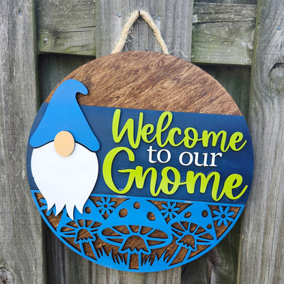 Welcome to our Gnome Wooden Door Hanging Sign