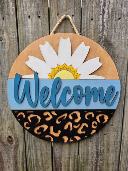 Daisy Leopard Welcome Sign
