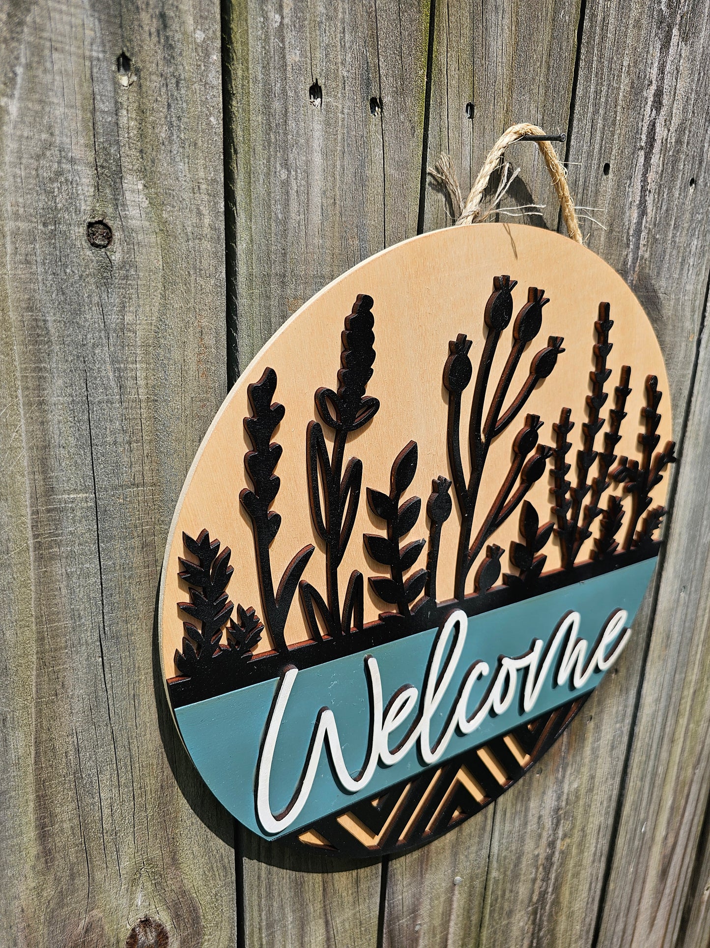 Black Flowers Welcome Door Sign