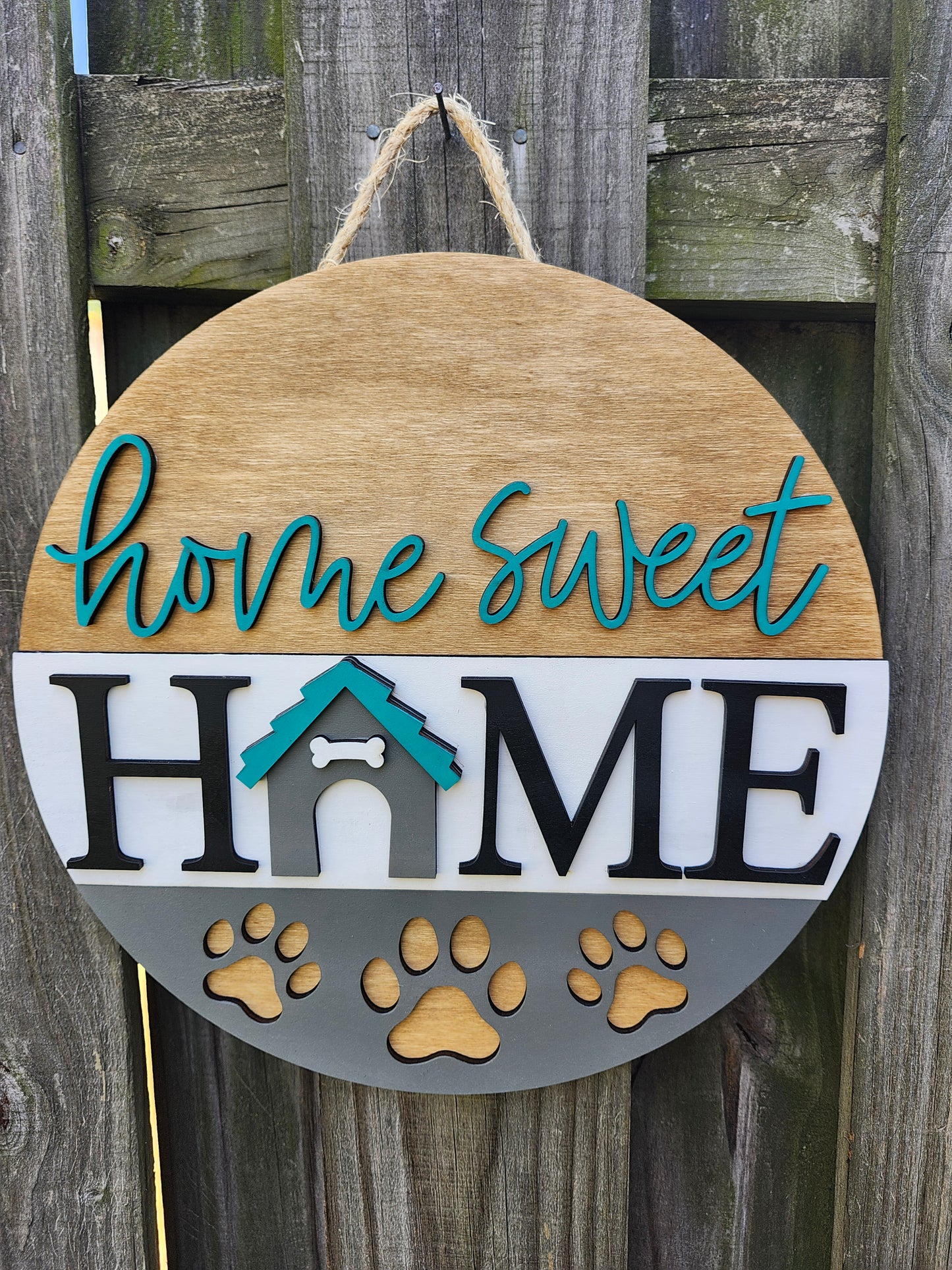 Home Sweet Home - Paw Prints - Wooden Door Hanging Sign