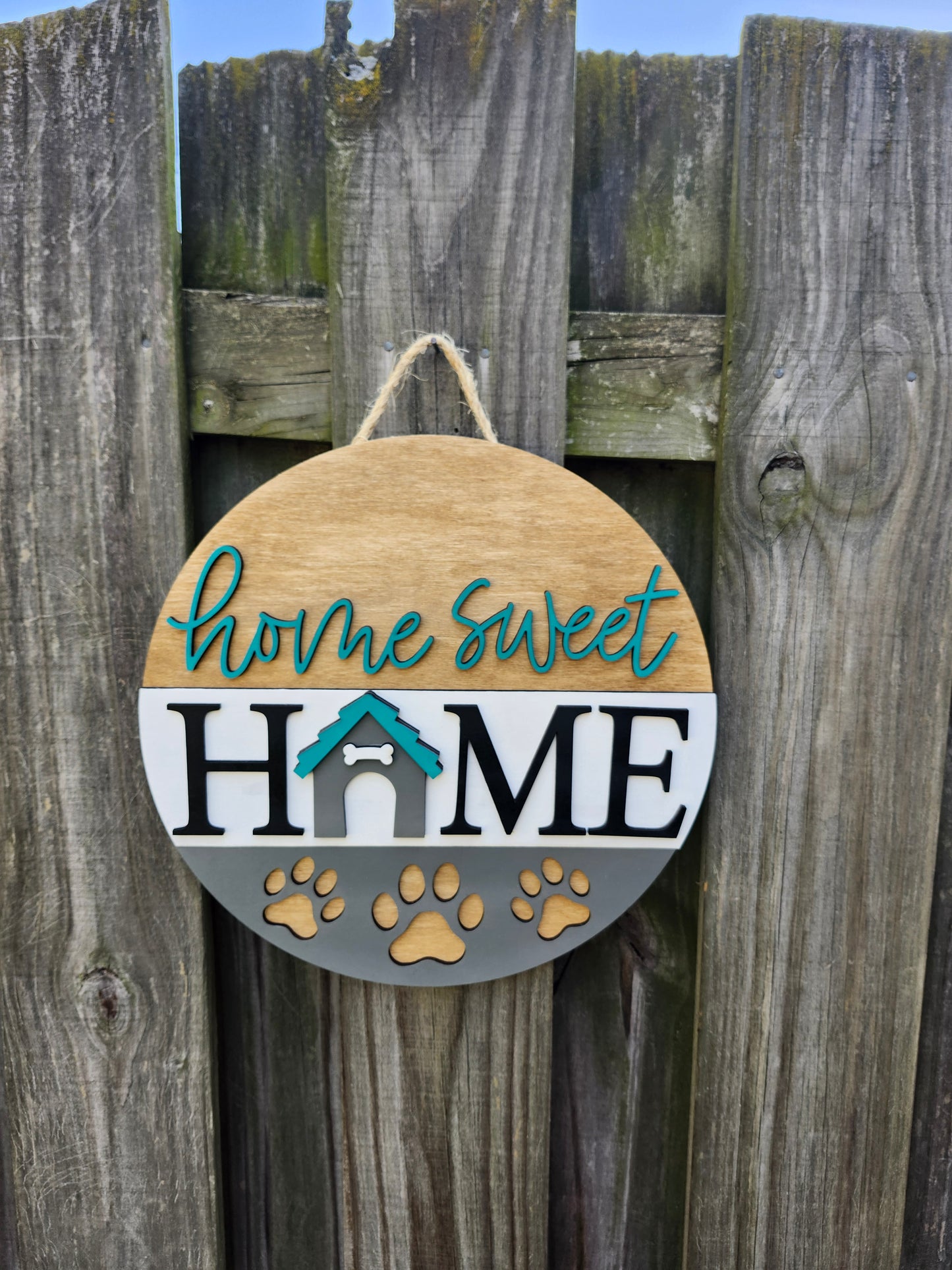 Home Sweet Home - Paw Prints - Wooden Door Hanging Sign