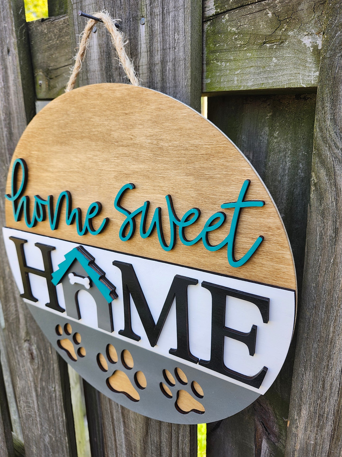 Home Sweet Home - Paw Prints - Wooden Door Hanging Sign