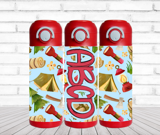 Let's Go Camping Water Bottle Personalized - 12 oz Flip Top Water Bottle with Straw