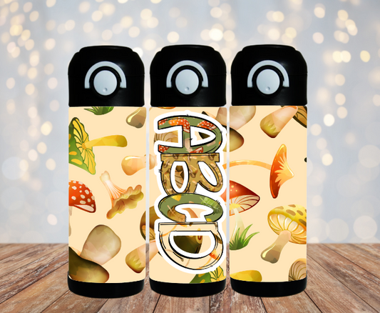 Mushrooms Water Bottle Personalized - 12 oz Flip Top Water Bottle with Straw