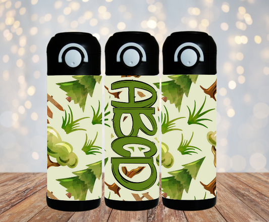 Trees Water Bottle Personalized - 12 oz Flip Top Water Bottle with Straw